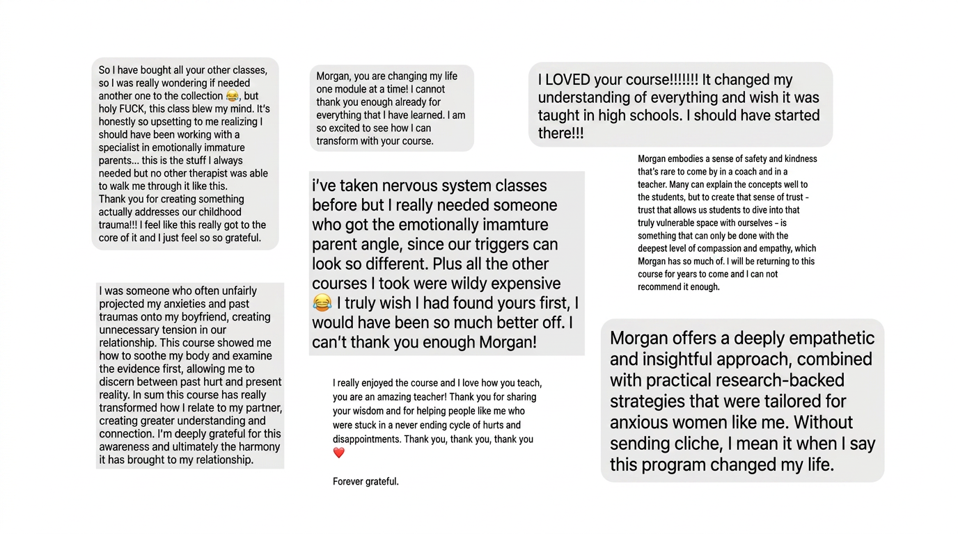 Messages from past students describing how Freedom From Fight or Flight changed their lives